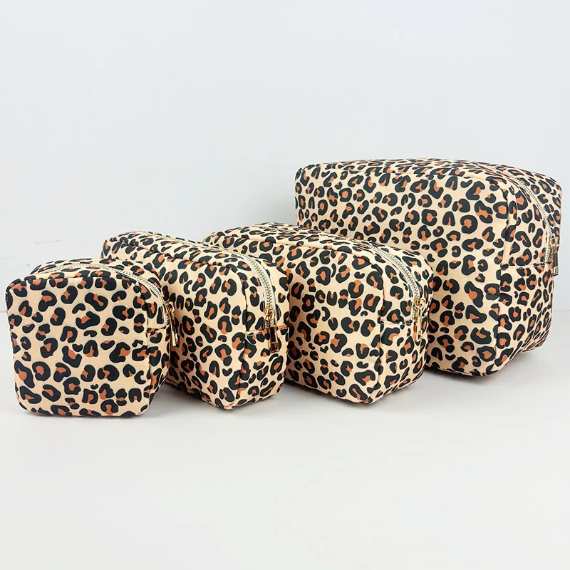 Fashion New Leopard Print Makeup Bag Nylon Toiletry Purses Travel Cosmetic Bag Portable Makeup Pouch Cosmetic Organizer