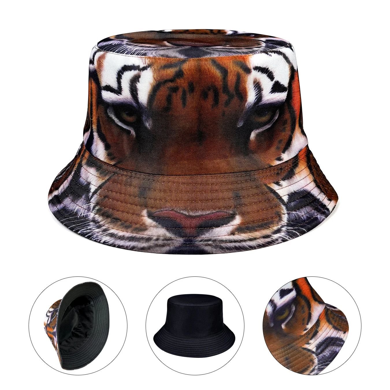 Tiger-Muster Doppelseitiger Fischerhut - Stilvoller Unisex Sonnenhut mit Sonnenschutz für Outdoor-Abenteuer