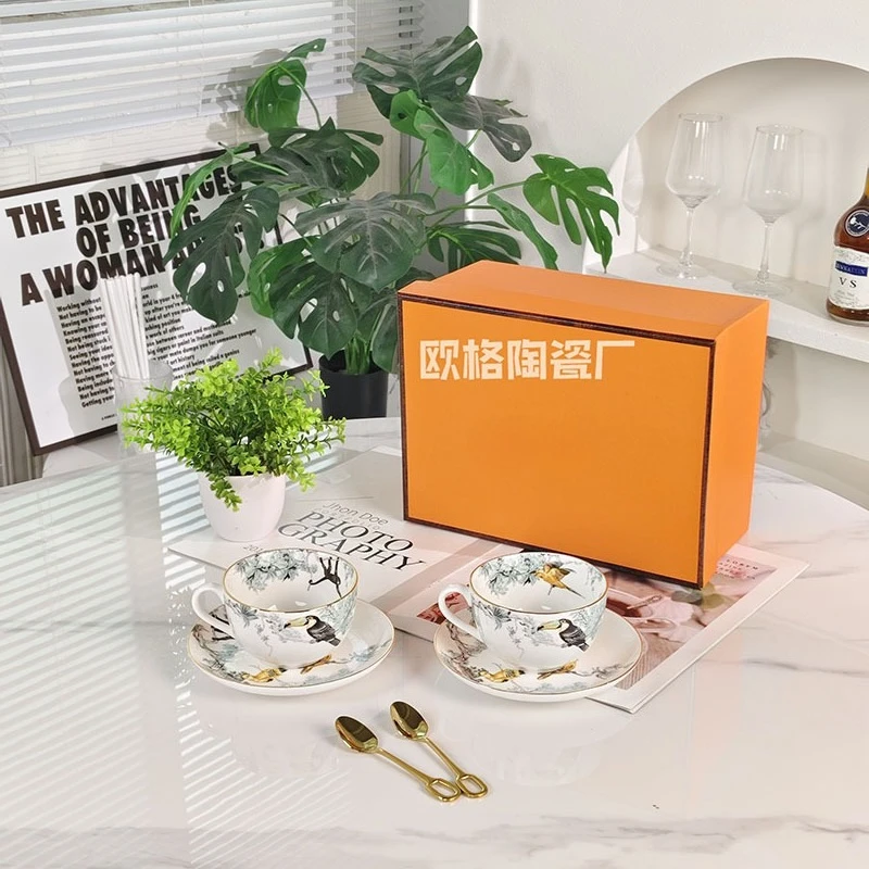 

Luxury European Style Coffee Cup With Golden Spoon Perfect For Home Afternoon Tea And Formal Dining