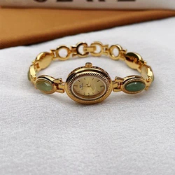 Temperament Vintage Green jade Elliptical watch strap Quartz Watch For women's girl Student gift  Women's accessories