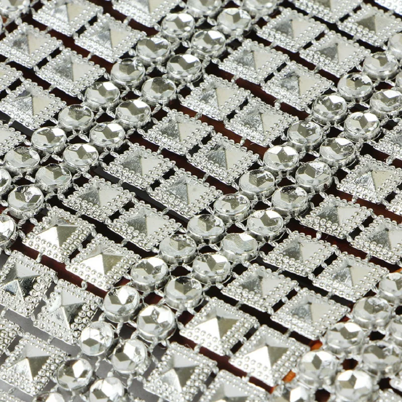 10yard 6row Rectangle Beads Spots Bendable Mesh Wrap Roll Chain Trim For Wedding Party Sewing Apparel Bag Shoes Cap Decoration