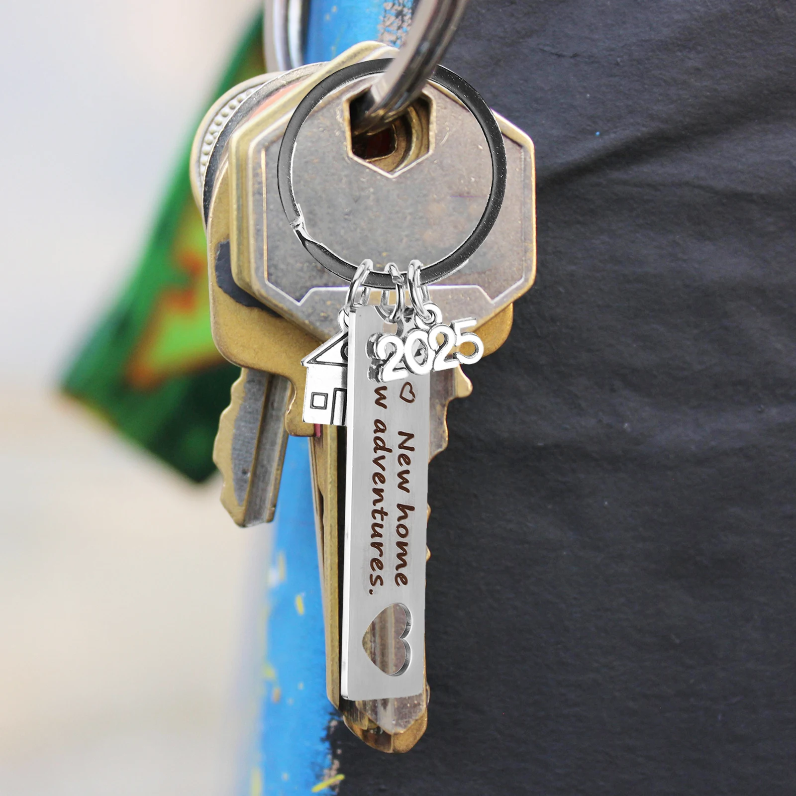 

2 Pcs Stainless Steel Keychain Creative New Home Adventures Housewarming Present Unique Keyring Decor Backpack Pendant Aesthetic