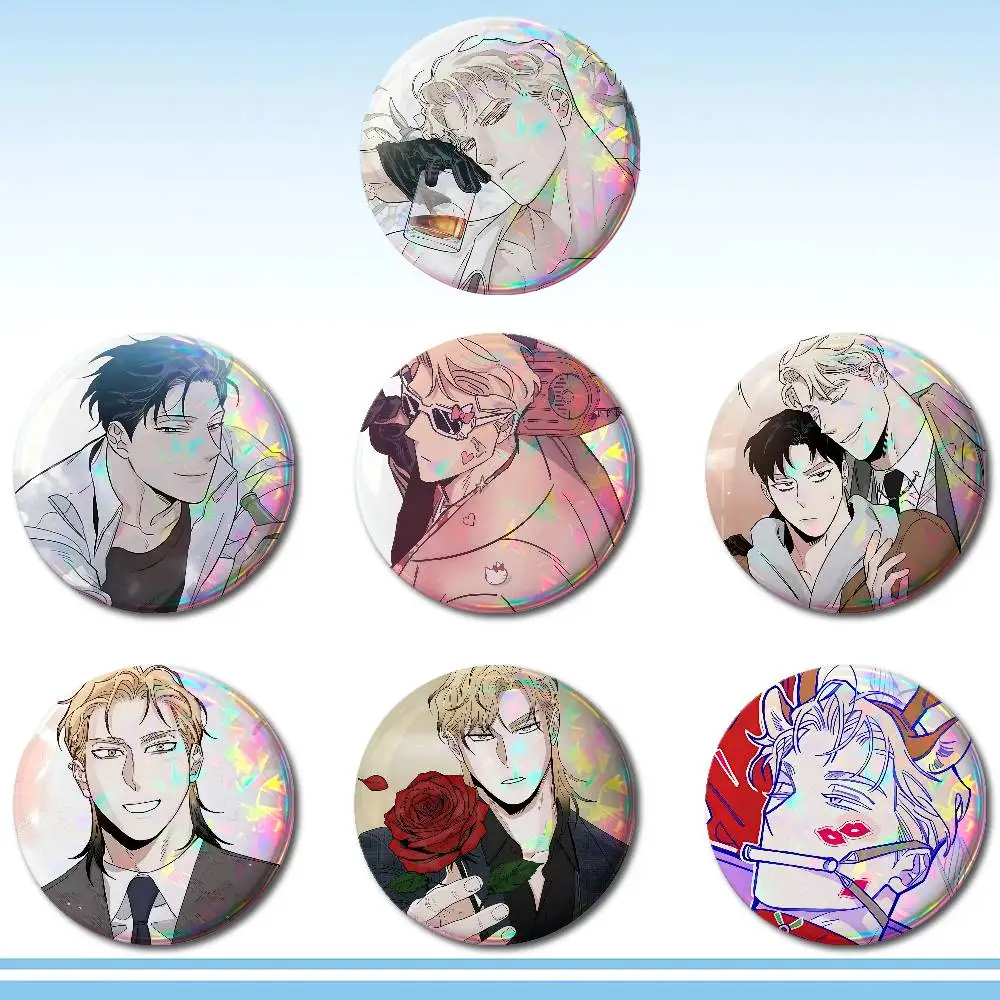 Korean BL Manhwa Roses And Champagne Badges Tinplate Soft Button Pin Brooch Metal Badge Custom Jewelry Accessories Hat Bag Lapel