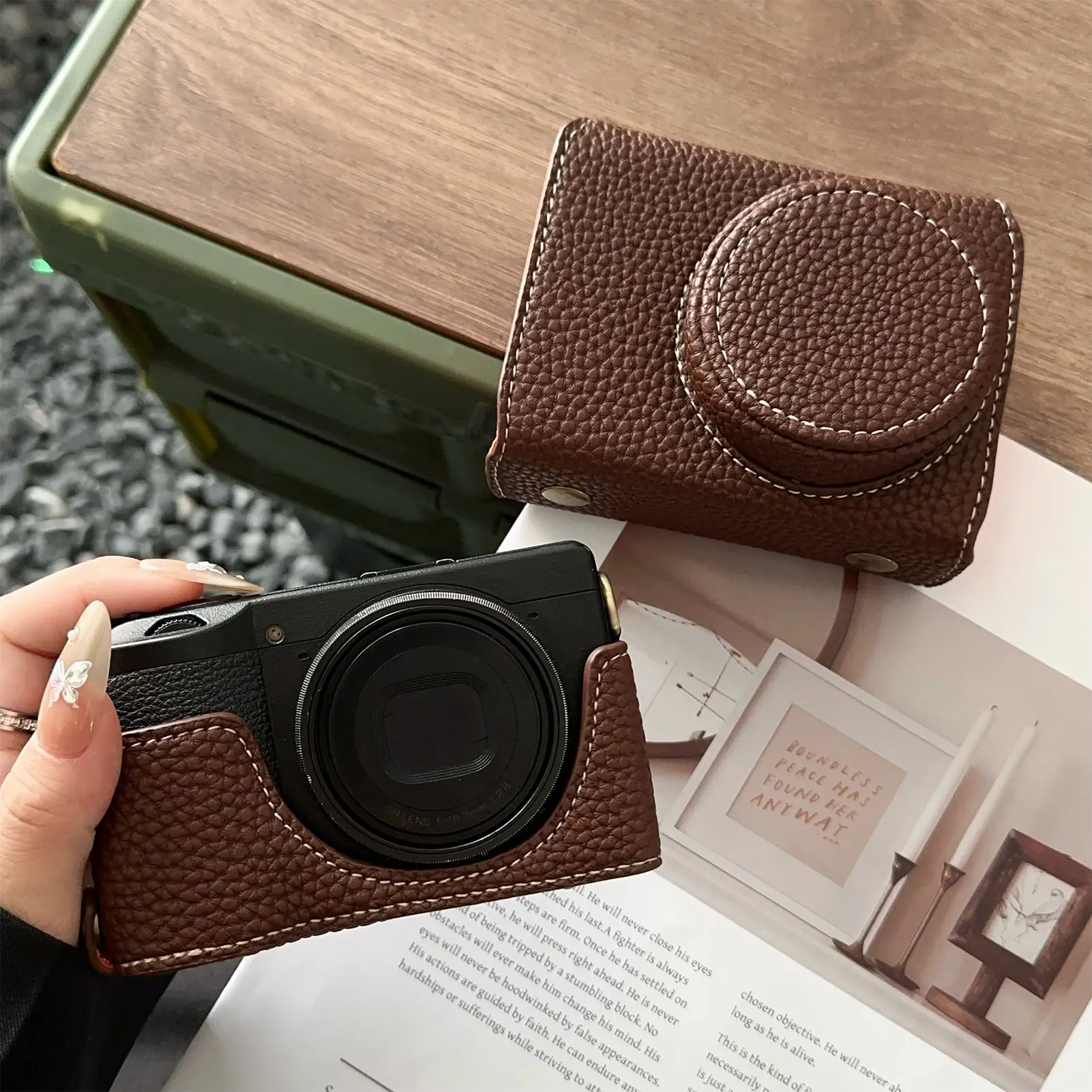 

Vintage PU Leather Camera Bag Half Body Protective Cover with Strap for GR IIIx GR III GRIII GR3 Enhanced Grip Soft Lining 1/4
