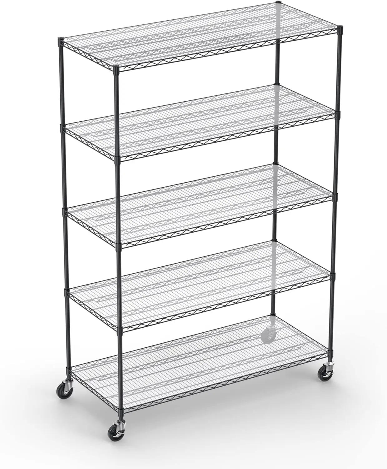 

Pouseayar 5 Tier Nsf Metal Shelf Wire Shelving Unit, Heavy Duty Adjustable Storage Rack With Wheels & Shelf Liners, Black -