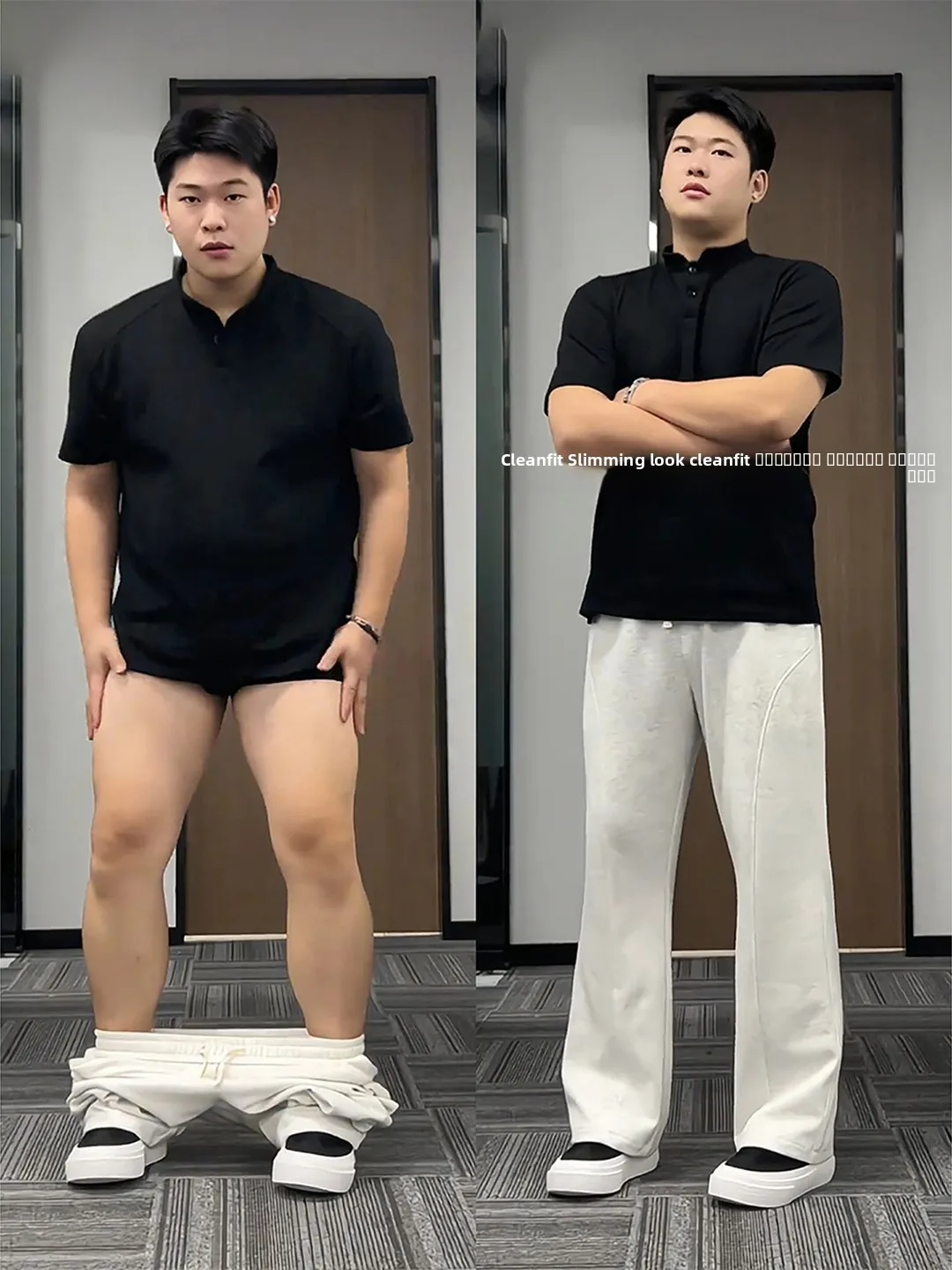 

Cleanfit Men's Straight Leg Sweatpants ey American Sle Autumn Slimming Sports Trousers Cleanfit Diagonal Cut White Flower