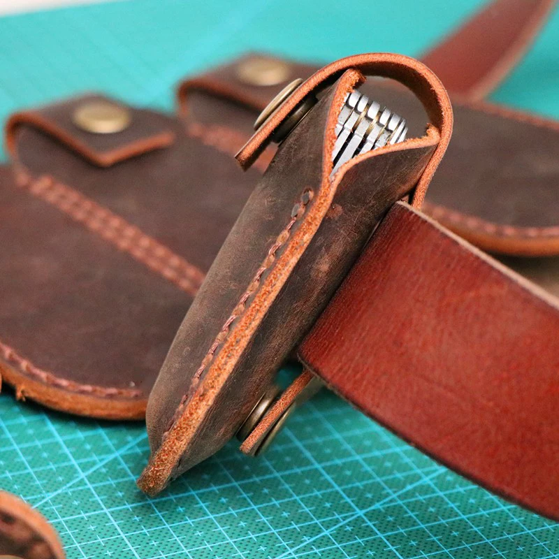 Imagem -03 - Couro Bainha Scabbard para Facas do Exército Suíço Alicate Ferramentas Quick Buckle Camada Superior Crazy Horse Cowhide Leatherman 10 Tamanhos