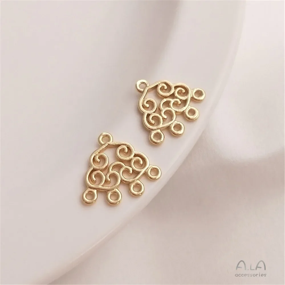 Colgante de oro de 14K chapado en cobre, tótem de flor hueca, doble colgante, pendientes diy, accesorios de pulsera