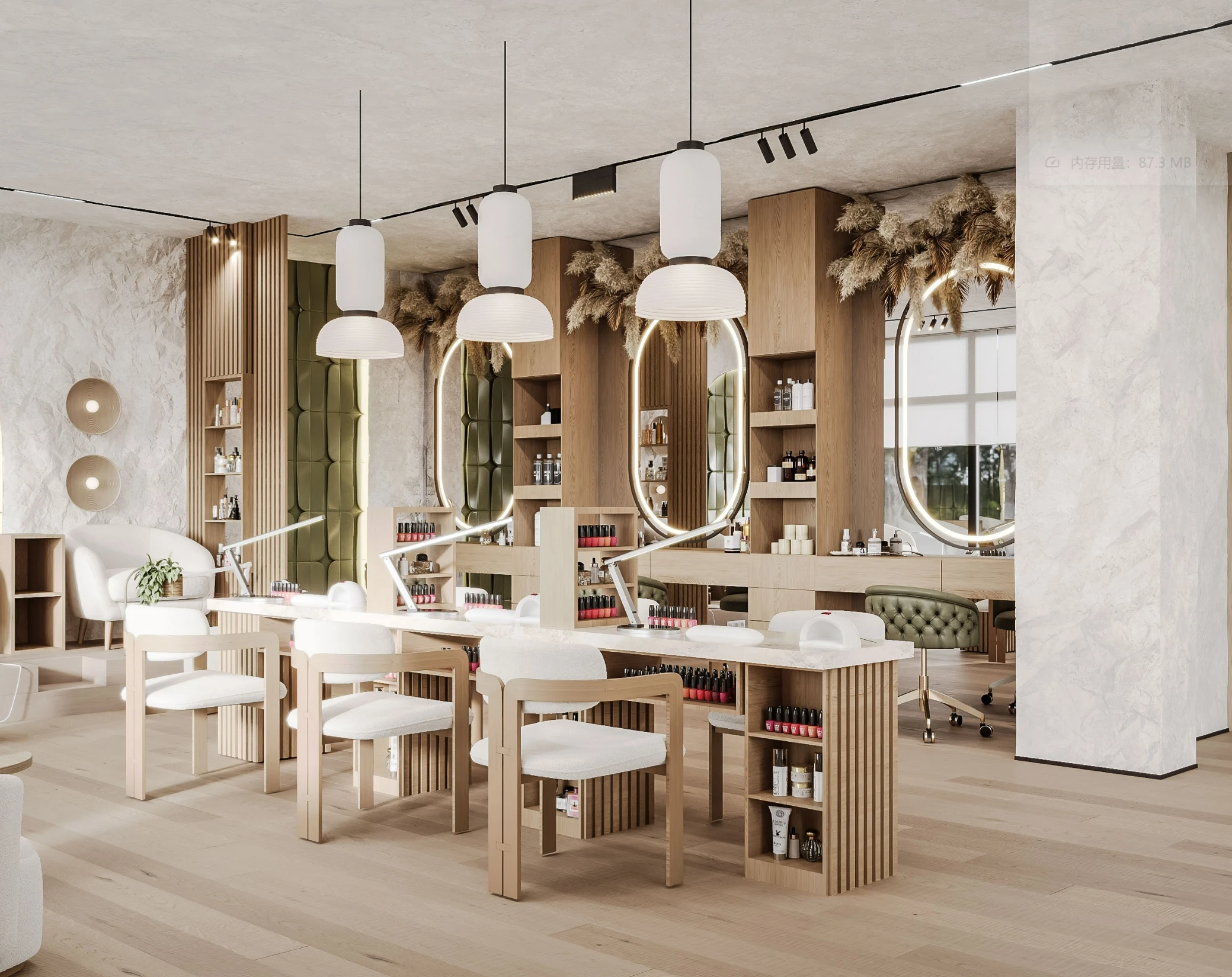 

Modern Design Nail Salon Mirrors Glass Nail Table Wooden Beauty Salon Styling Station