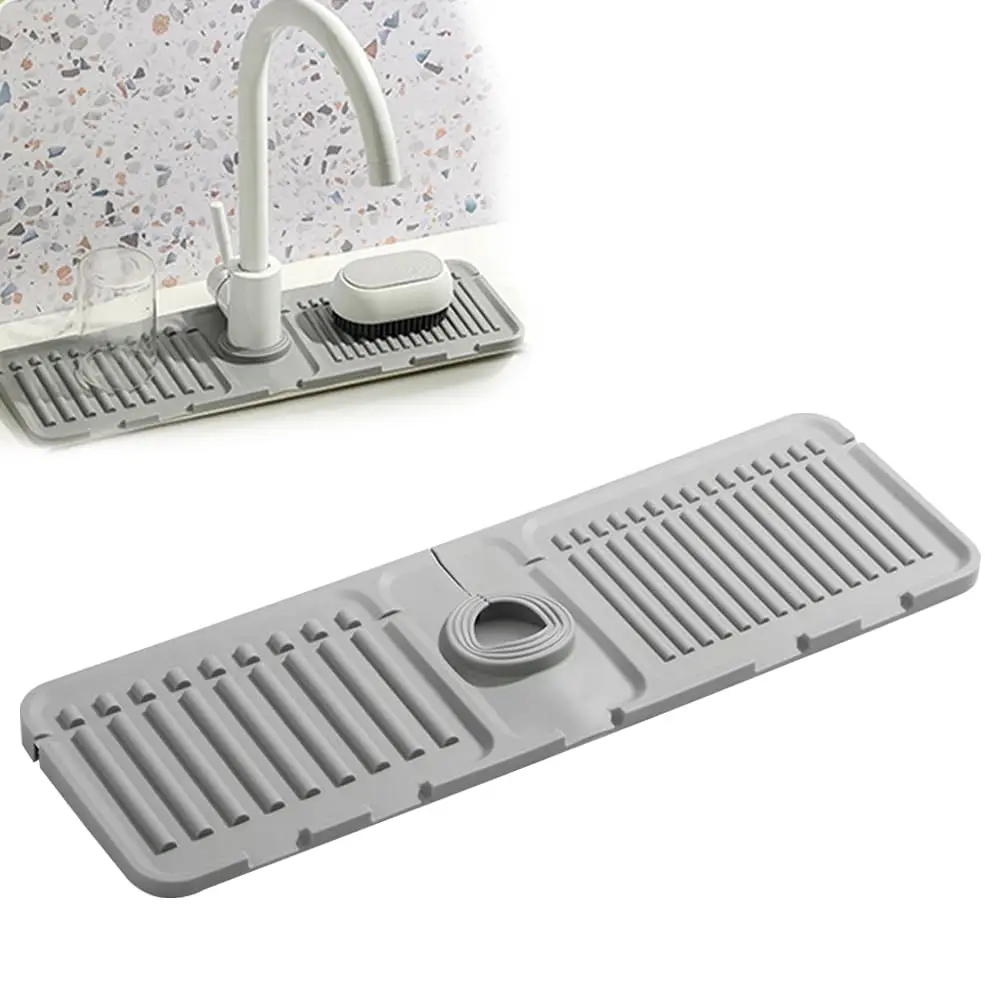 2024 New Faucet Mat for Kitchen Sink Splash Guard Silicone Draining Mat Fast Drying Stone Sink Tray for Countertop Drain Rack view 2