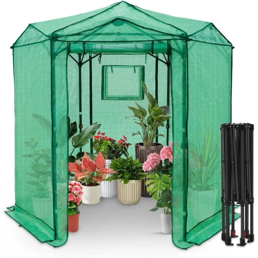 

EAGLE PEAK 6.6x6.6 ft Hexagon Pop up Greenhouse Portable Walk-in Grow Tent for Seed Starting Garden Plants Indoor Outdoor Green