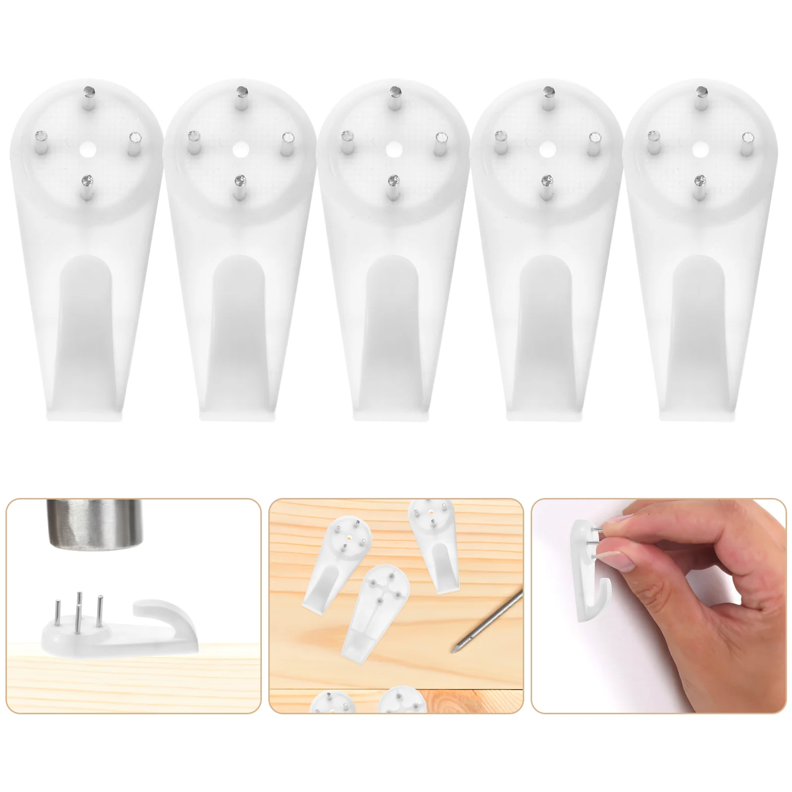 

60 Pcs Invisible Wall Hanger No Need to Punch Holes Hook Non Trace Nail White Plastic Hooks