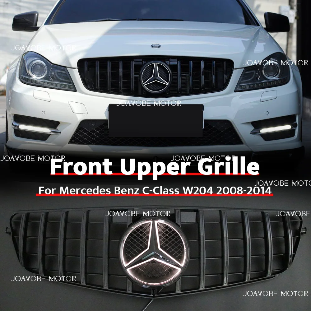 

Глянцевая черная передняя решетка в стиле GTR с глянцевой черной светодиодной эмблемой для Mercedes Benz C-Class W204/S204/C204 2008-2014 гг.