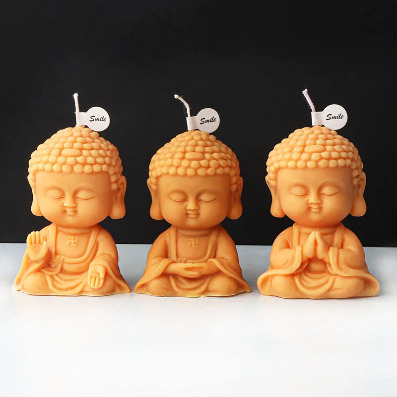 Cute Cartoon Buddha Candle Silicone Mold 3D Praying Buddha Statue Plaster Candle Resin Making Mould Religious Decor Craft Gifts