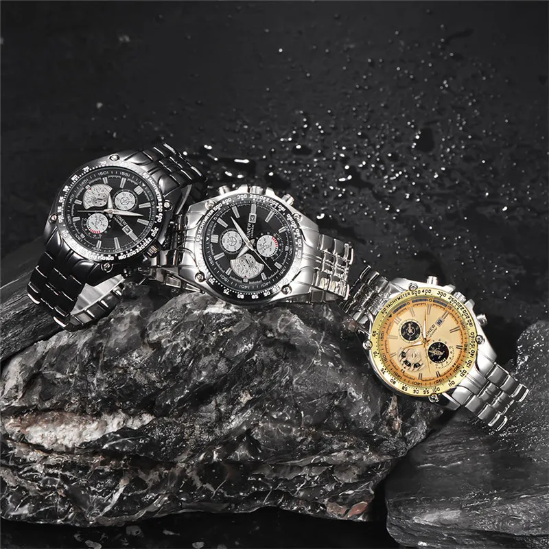 Genuine XINEW Brand Men Watches Fashion Casual Alloy Band Simple Date Quartz Vintage Watch Black Relogio Masculino Reloj Hombre