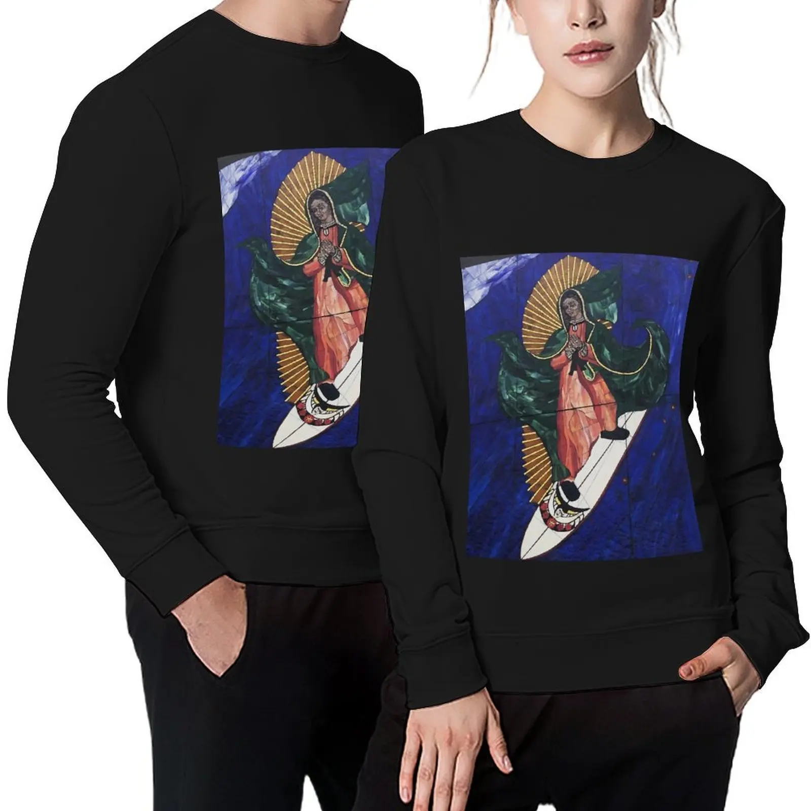 Virgin Mary lady of Guadalupe surfing San Diego Pullover anime clothing tracksuits tracksuit men clothing sweatshirts men