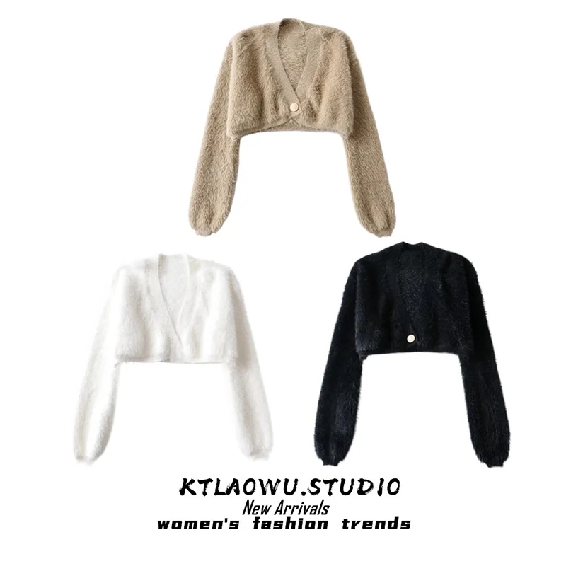 Dames Harig Vest Jas V-hals Losse Warmte-dragende Lange mouwen ort Sle Pure Kleur Woon-werkverkeer Patroon Eén knop