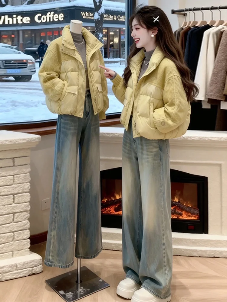 

Sli Yellow Stand Collar Patchwork down Cotton Jaet Women's Autumn Winter New Faion Anti Aging Design Sensation Cotton...