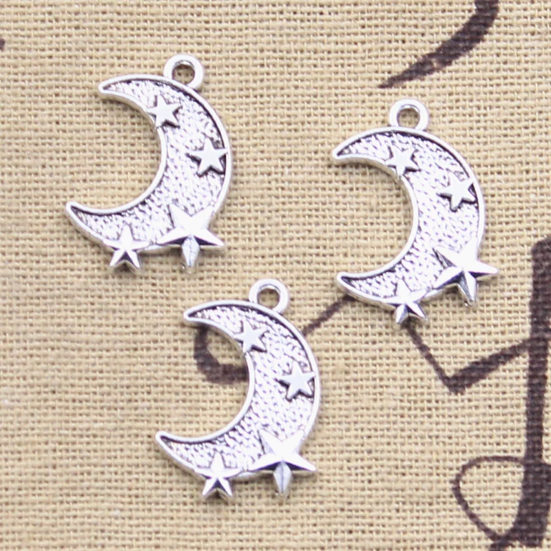 15pcs Charms Moon Star 22x16mm Antique Silver Color Pendants Making DIY Handmade Tibetan Finding Jewelry