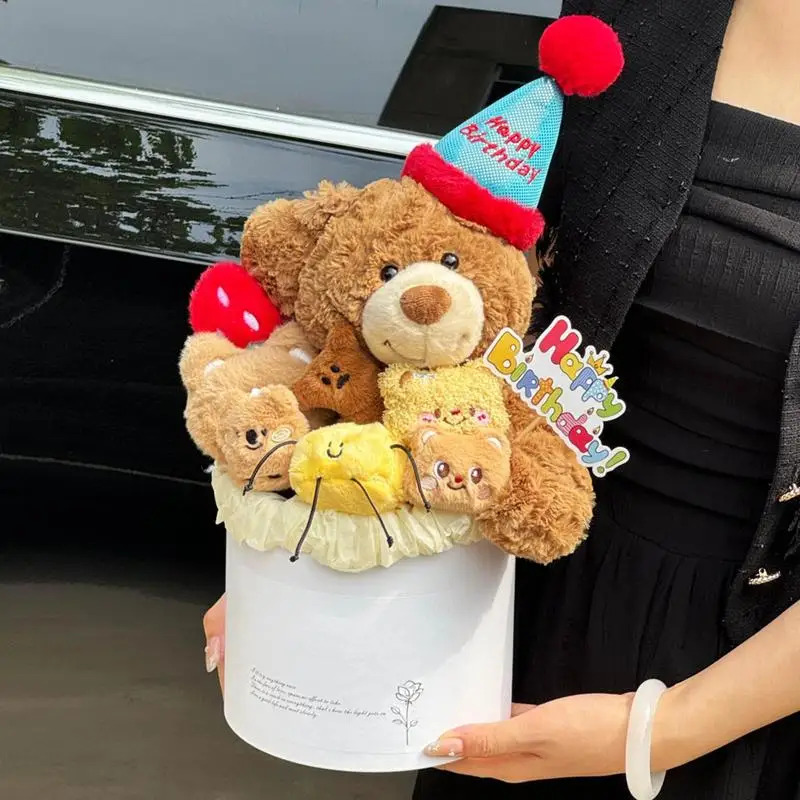 Cute Soft Fluffy Birthday Hat TeddyBear Stuffed Toy For Girlfriend Valentine's Day Gift For Child Birthday Gift Sleep Partner