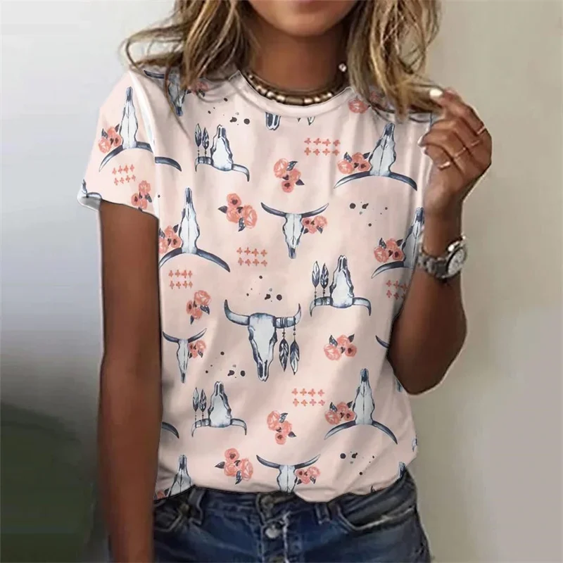 3D Printed Cowboy Horse T-Shirt for Women Colorful Animal Graphic T Shirts Summer Loose Tees Short Sleeves Round Neck Tops