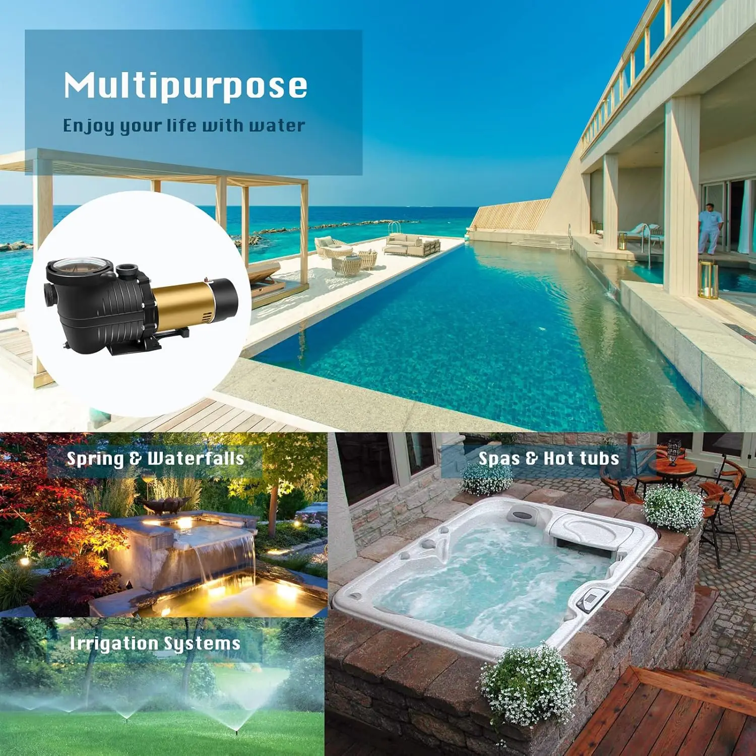 مضخة حمام سباحة داخل/فوق الأرض 115 فولت، مضخات توزيع المياه ذاتية التحضير لحمام السباحة #3