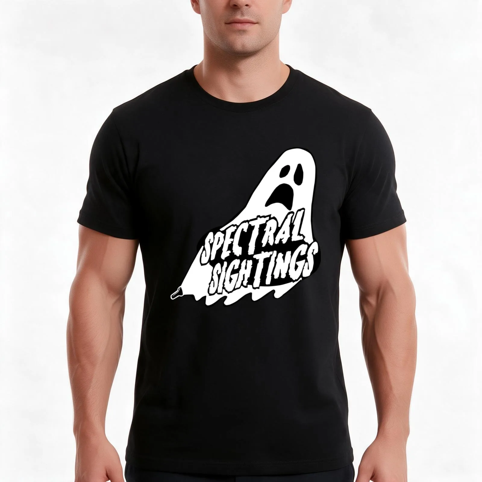 Spectral Sightings T-Shirt, Summer Casual Cotton Tee, Oversized Streetwear Tops, Vintage Graphic Print, Loose Fit Short Sleeve