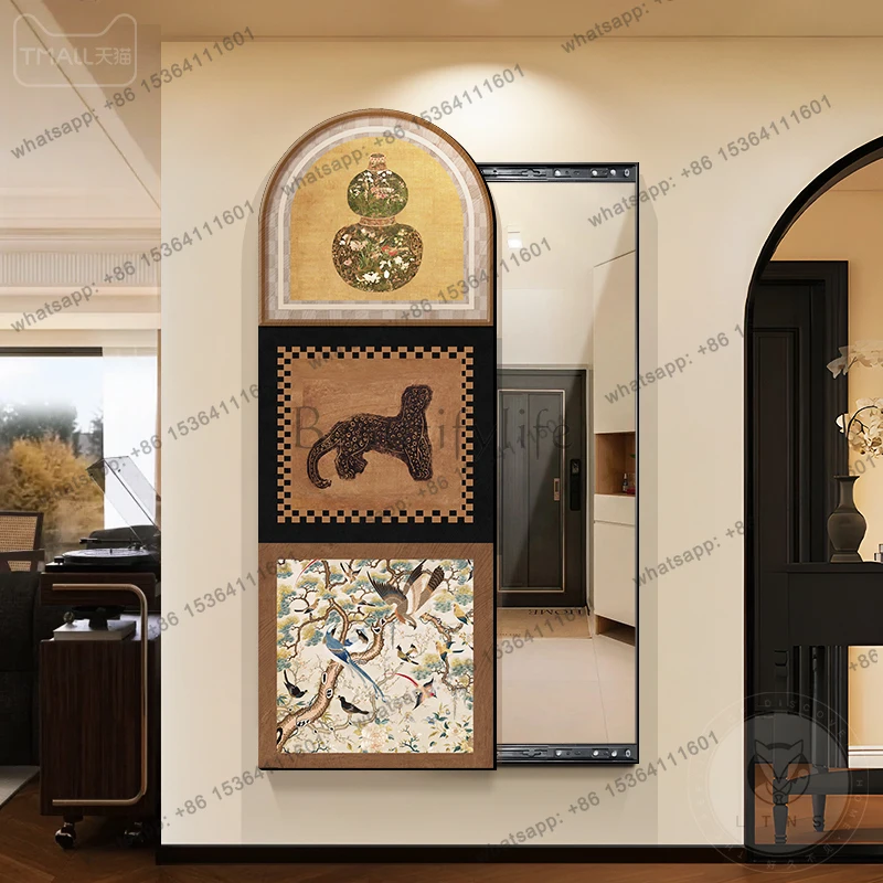 Entrance Hidden Full-Length Mirror Decorative Painting with Adjustable Sliding Dressing Mirror