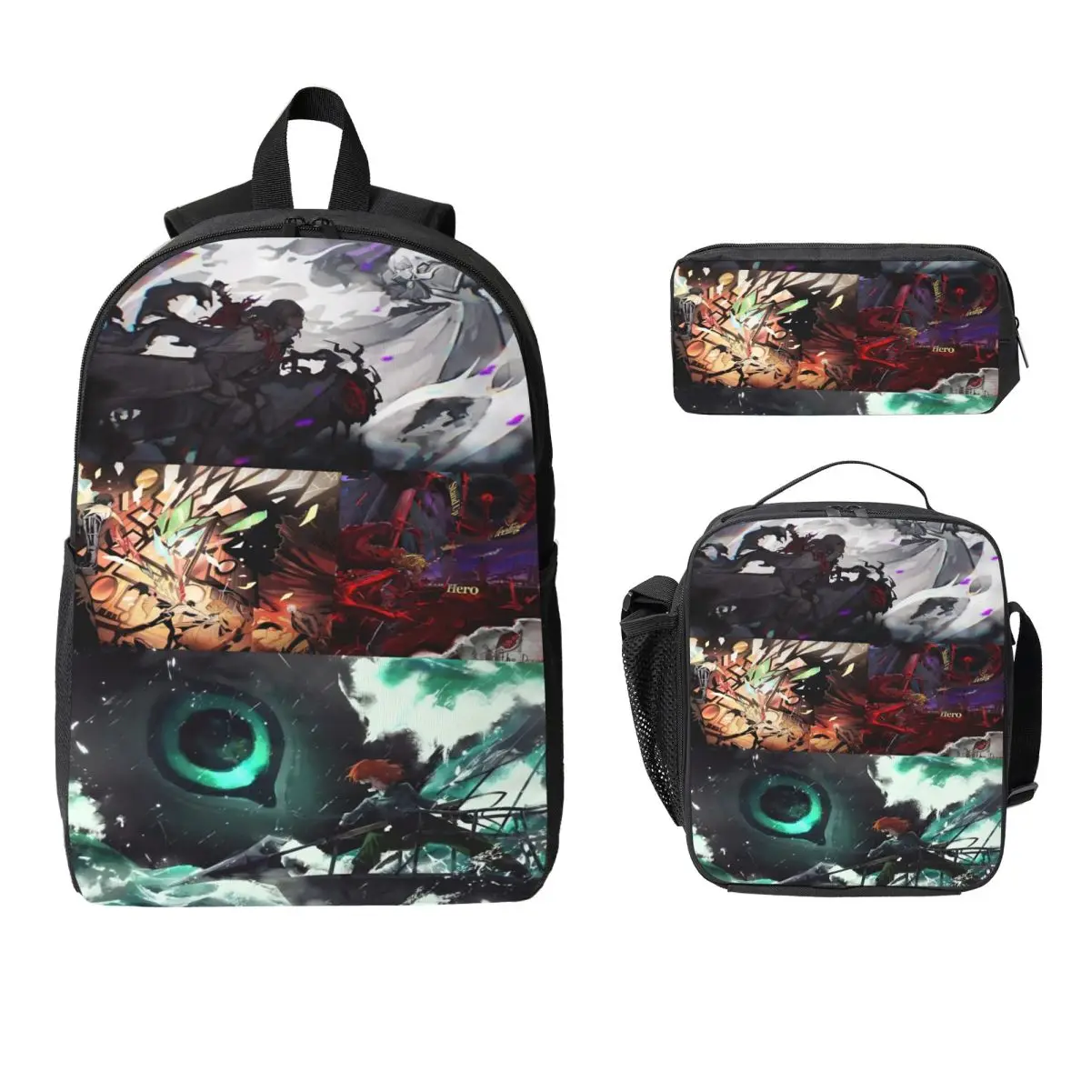 3Pcs Limbus Company Games Backpack Set for Boy Girl Pencil Boxes Bookbag Sets with Lunch Box For School Students Daypack