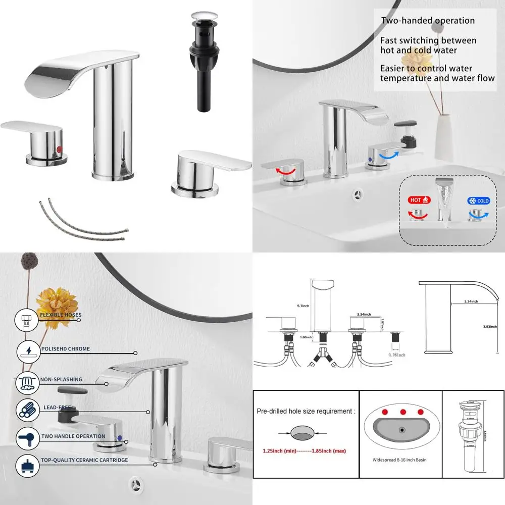 

Polished Chrome Waterfall 2-Handle 3-Hole 8 Widespread Bathroom Sink Faucet with Mixer, Matched Long-Tail Keyword