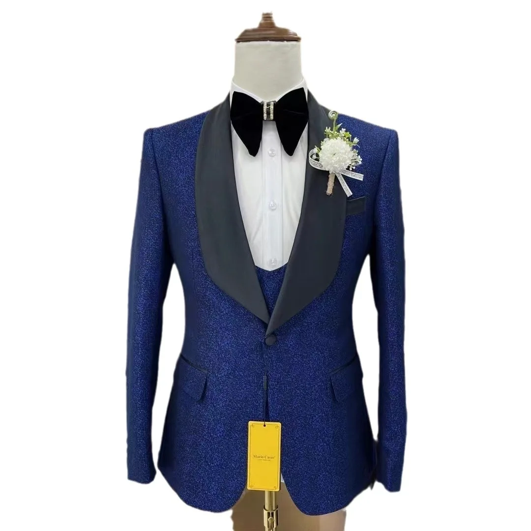 Men's Suit Jacket Vest Pants Fashion Boutique Plaid Casual Business Male Groom Wedding Tuxedo Dress 3 Pieces Set Blazers Coat