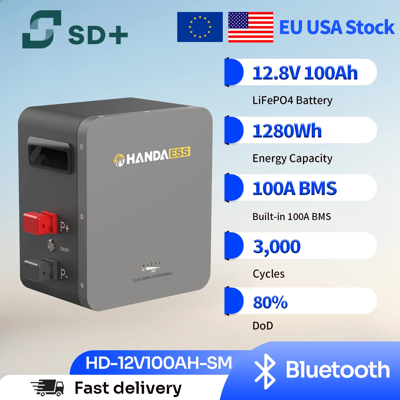 SANDISOLAR 12V 100Ah LiFePO4 Battery 1280Wh Deep Cycle Lithium Iron Phosphate BMS 100A for RV Solar Marine Off-Grid