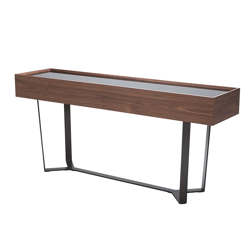 Italian style entrance cabinet modern Bauhaus minimalist black walnut drawer edge table