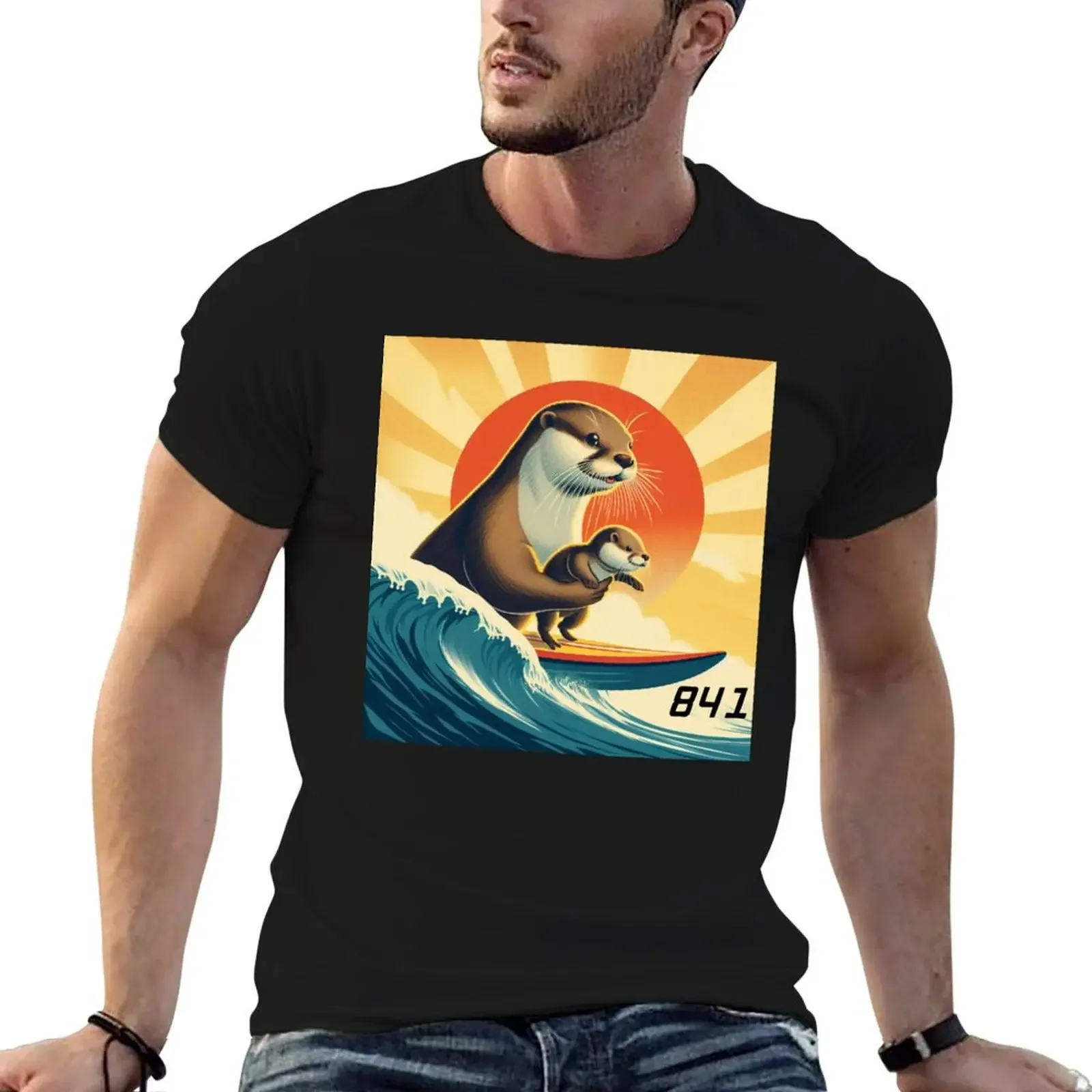 841 with baby pup. surfing otter 841 T-Shirt shirts graphic anime tshirt men graphic t shirts