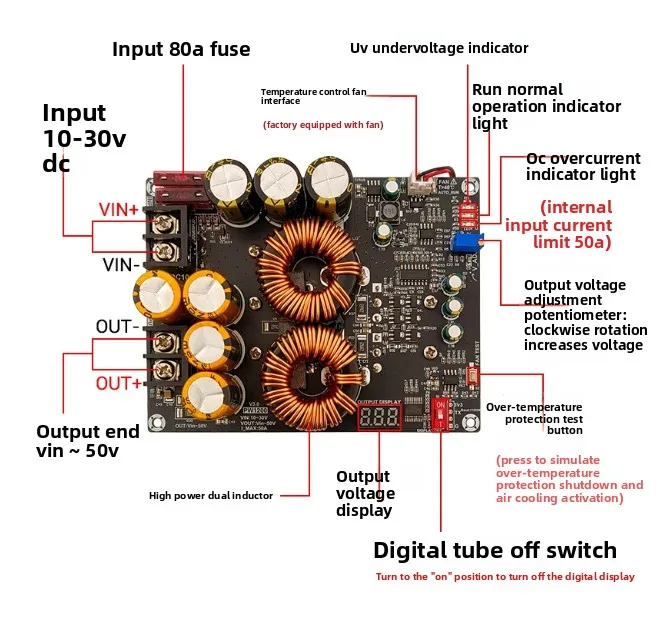 1200W 50A high current boost power supply Dual inductance ripple Small audio amplifier Dedicated power supply