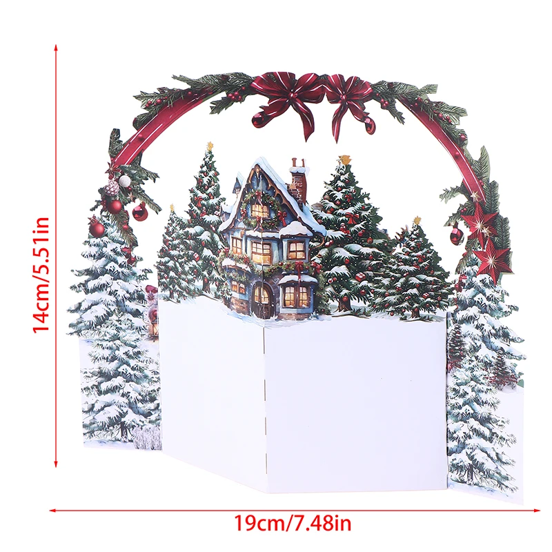 1 قطعة بطاقة عيد الميلاد ثلاثية الأبعاد مع منزل شتوي ثلجي ومغلف تصميم شجرة عيد الميلاد يتضمن تحية احتفالية لأصدقاء العائلة
