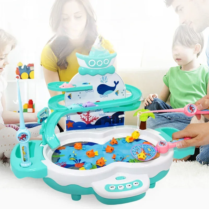 Gioco di pesca magnetico per bambini Giocattolo Piattaforma rotante elettrica a 3 livelli con brani per bambini Tang Poesia Riproduzione Regalo educativo