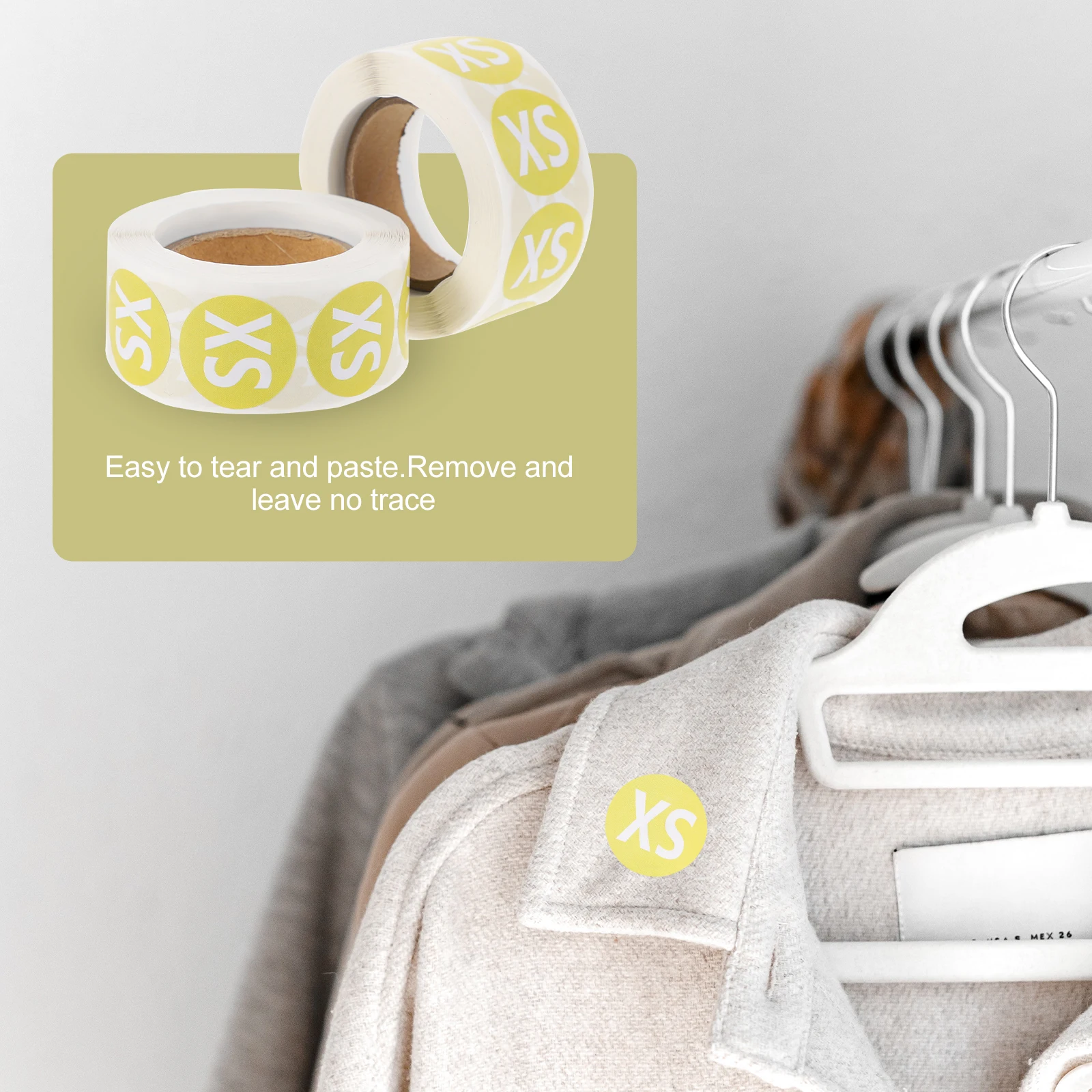 

2 Rolls Round Clothing Size Sticker Label Self-Adhesive for Shirt Dress T-Shirt Sweater Coat Hat Pants Clothes Tag File