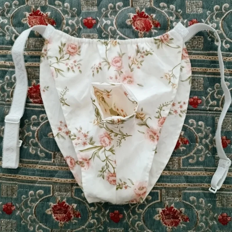 

Men Sexy Low Waist Floral Cotton Briefs Double Sided Adjustable Elastic Waistband Panties Fetish Private Party Costume FKK Club