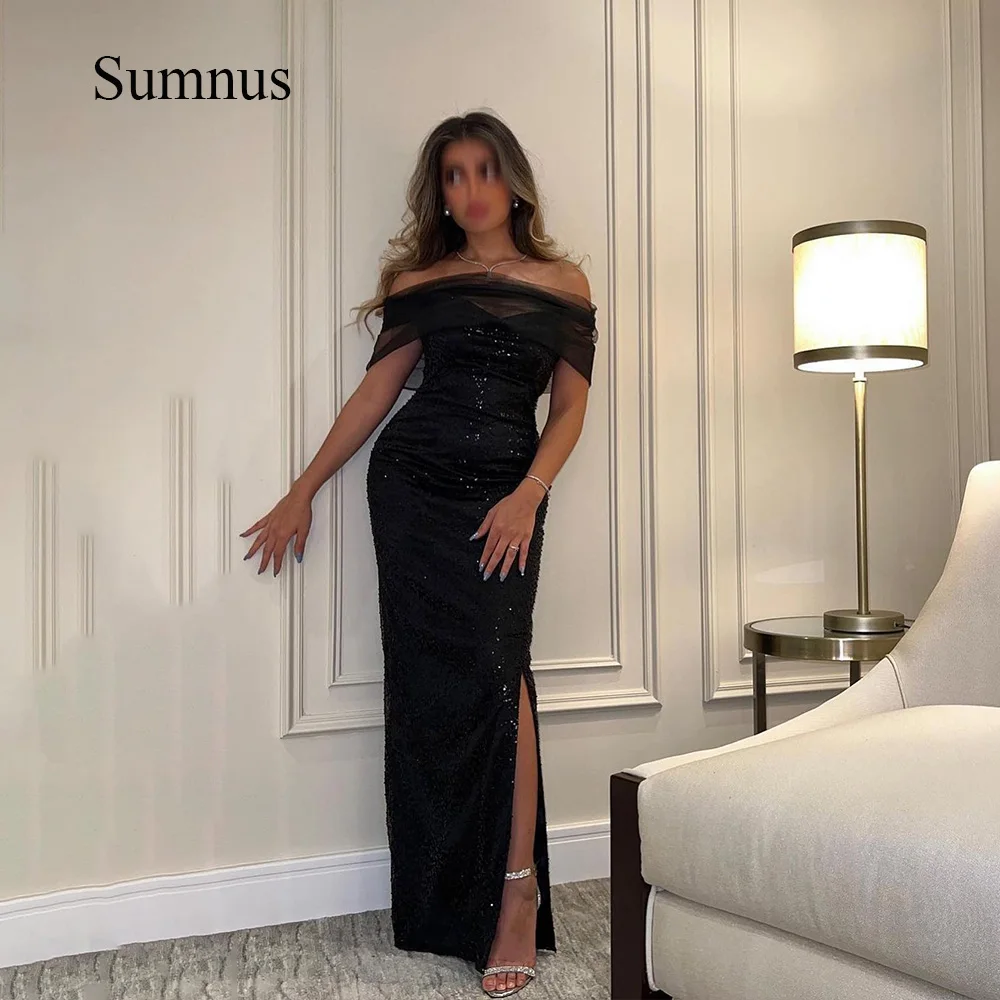 

Sumnus Black Mermaid Evening Dresses Sequins Sweetheart Side Slit Sexy Banquet Party Dress Floor Length Formal Event Gowns 2023