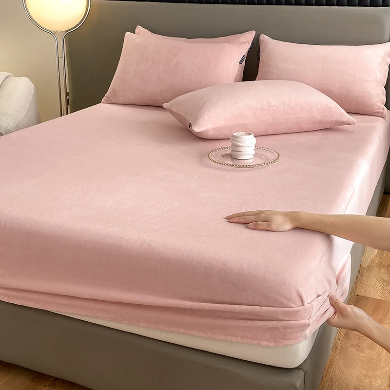 Warm and Thick Elastic Fitted Sheets Solid Color Adjustable Flannel Winter Mattress Cover Velvet Bed Linens 90/160/180/200 Sizes