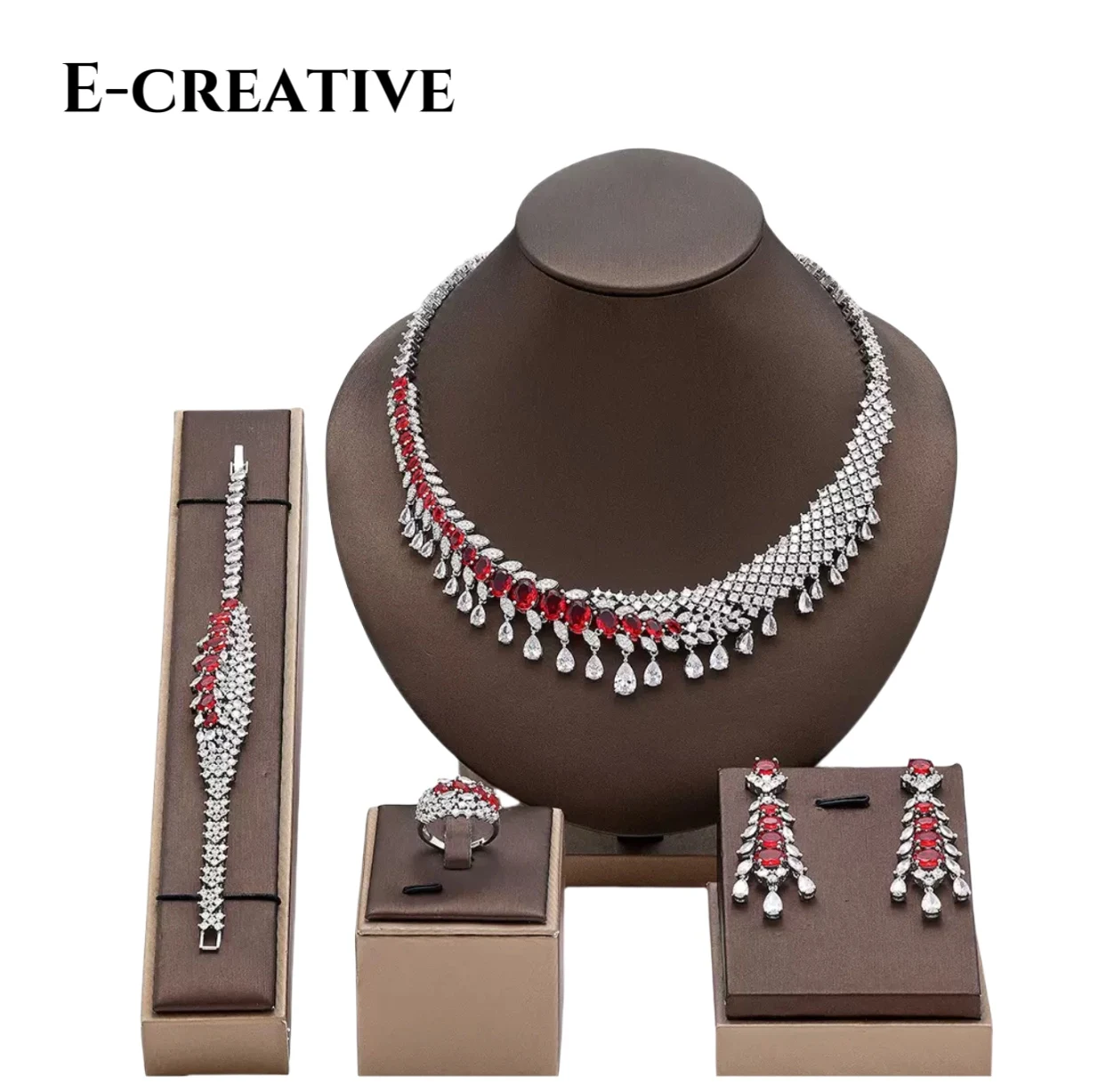 

Luxury new party wedding bride zircon earrings necklace 4-piece set jewelry set for women high-end jewelry set