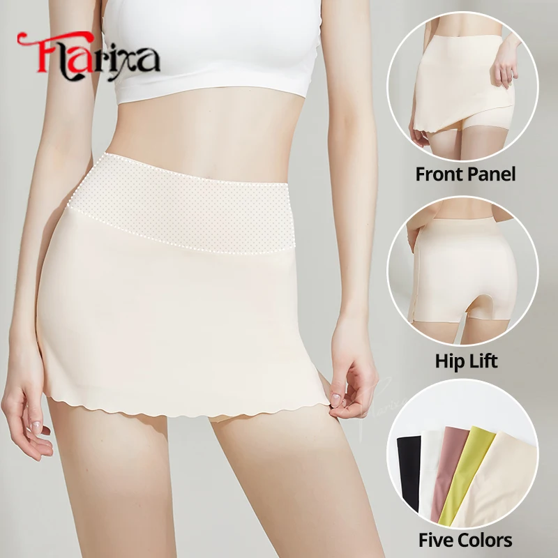 Flarixa Ice Silk Safety Shorts Women Front Crotch Coverage Anti Chafing Pants Under Dress High Waist Tummy Control M-4XL image 2
