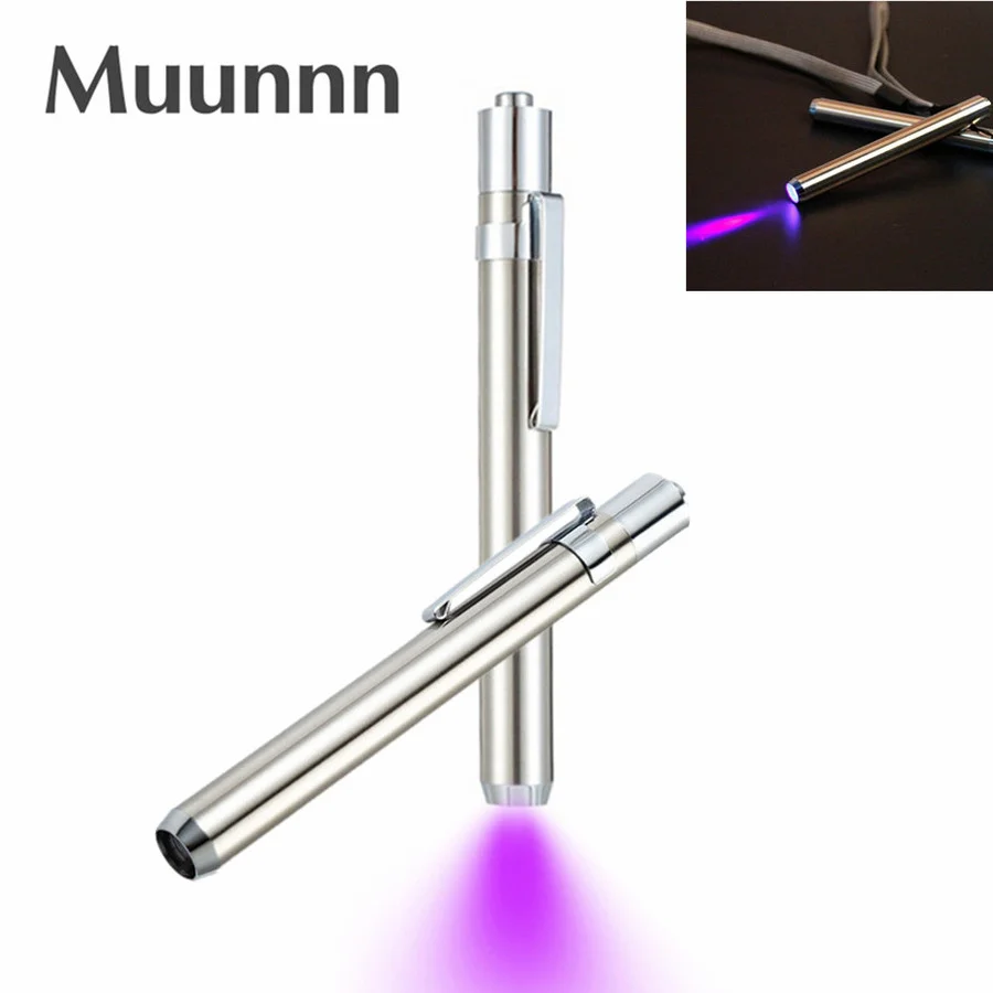 LED Mini Stainless Steel Lamp 395/365 UV Flashlight Torch Ultra Violet Light AAA Battery for Marker Checker Detection