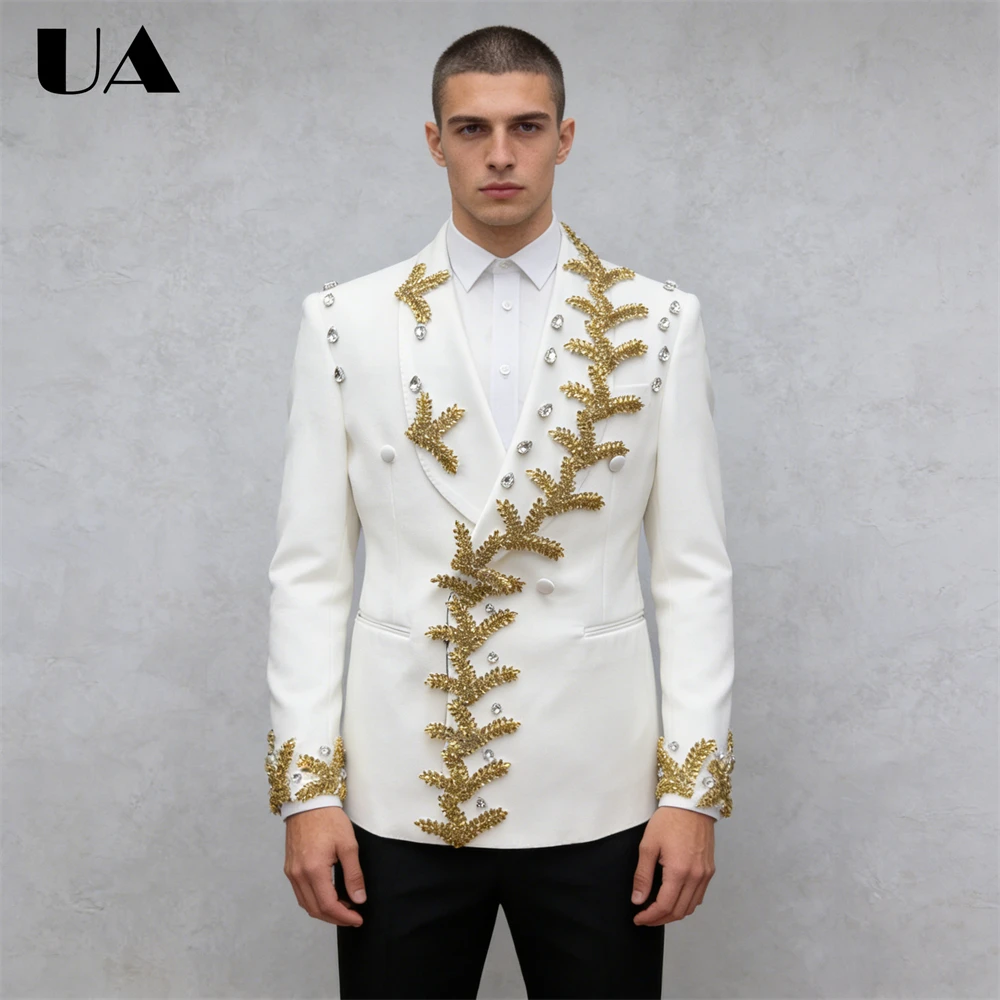 الفاخرة الرجال 2 قطعة دعوى مجموعة الزفاف العريس الدعاوى زي الأداء الدعاوى سترة السراويل مزدوجة الصدر الدعاوى سهرة #1