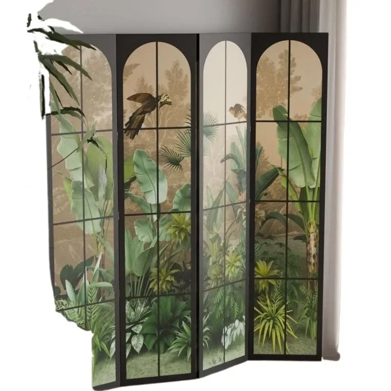 Portable Folding Room Divider Screen Floral Bird Pattern Partition for Living Room Bedroom Office Entrance Decor