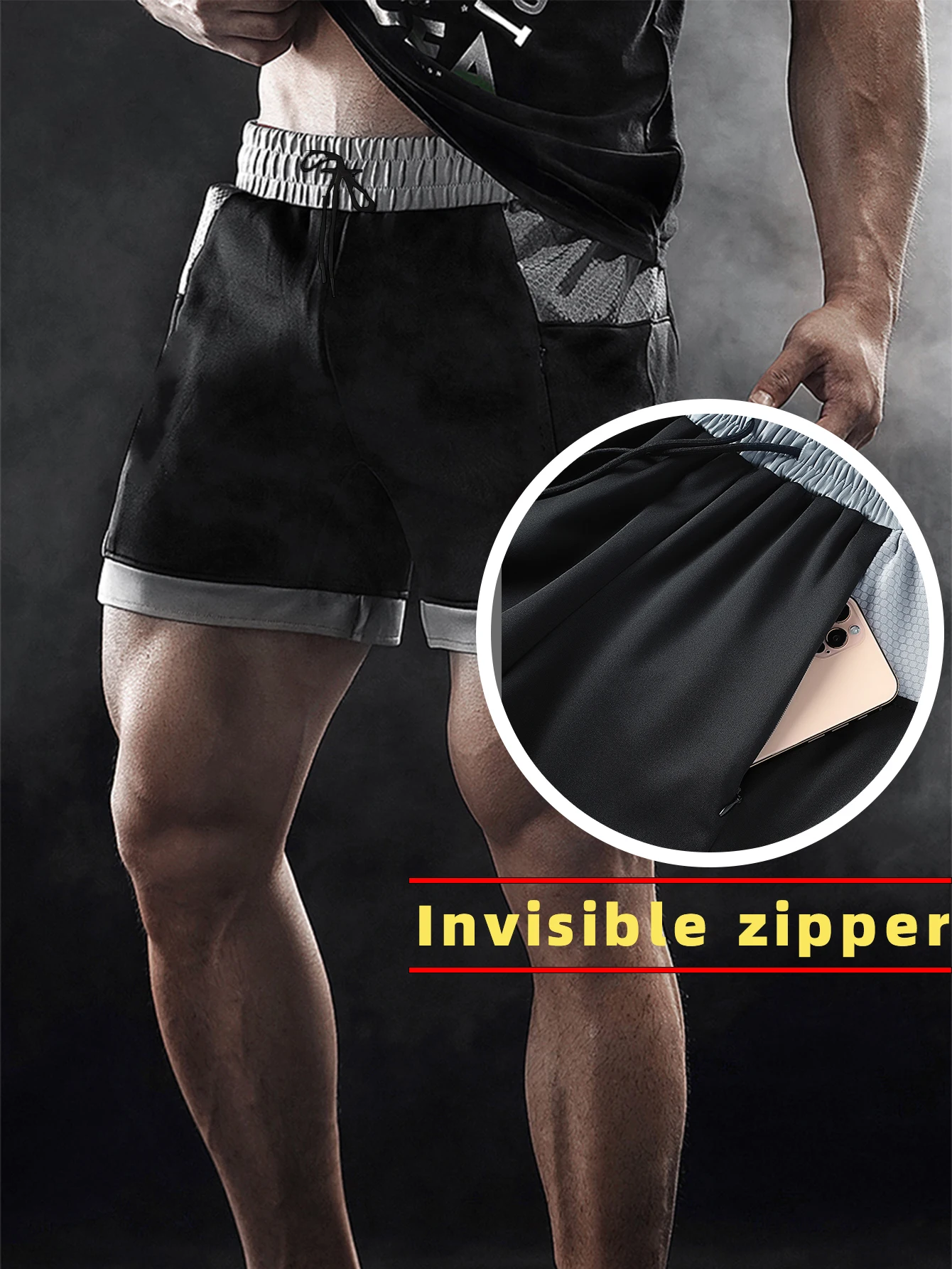 Men's Sports Shorts Athletic Drawstring Waist Pocket Regular Fit Casual Breathable Quick Dry Lightweight Shorts Bottoms Gym 2pcs
