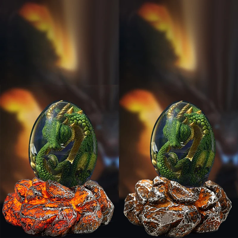 Epoxy Resin Lava Dragon Egg with Led Nest Ornaments Desk Decor Props Luminous Handmade Dragon Eggs Home Decoration Statue