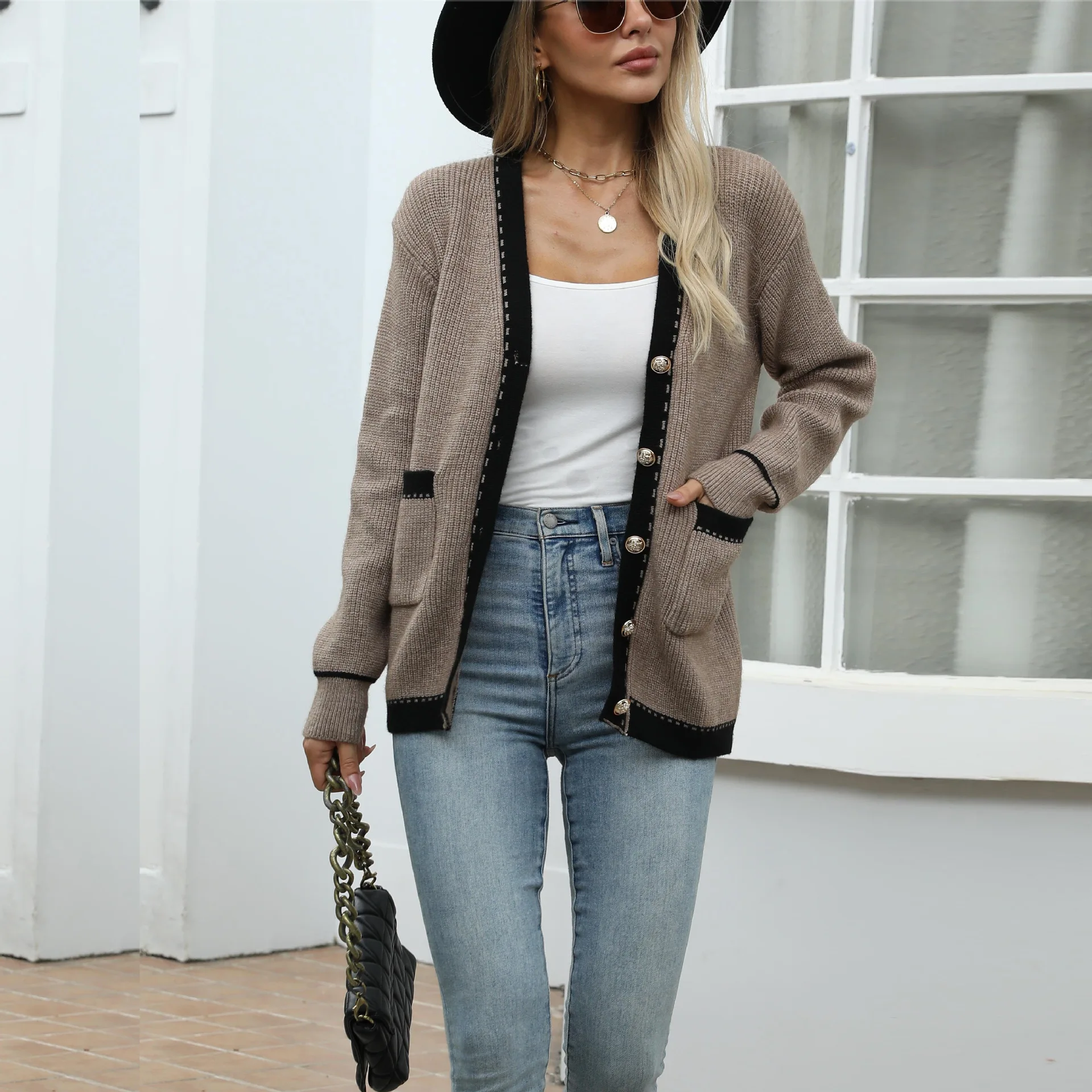 

Fashion Knitted Button Jacket Women's Solid Color Autumn Casual Loose Pocket Cardigan Women 2025