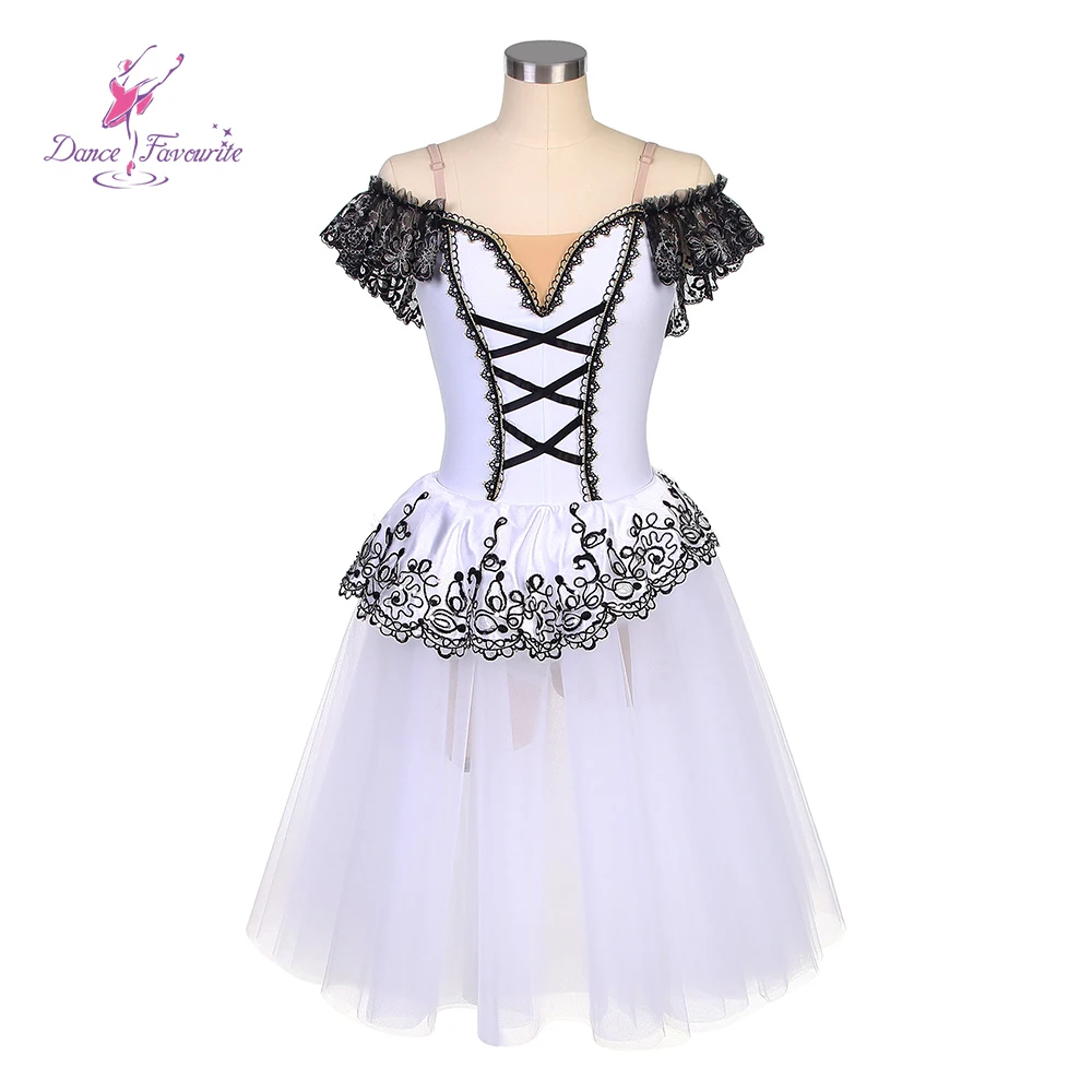 Dance Favourite Ballet Tutus 22540 White spandex Bodice with Black Applique Bell Romantic Ballet Tutu StagePerformance Tutu